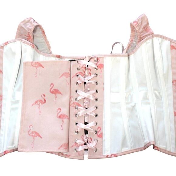 EU Steel Boned Corset Top Pink Flamingo Statement Lace Up NWT Various Sizes - Picture 10 of 12